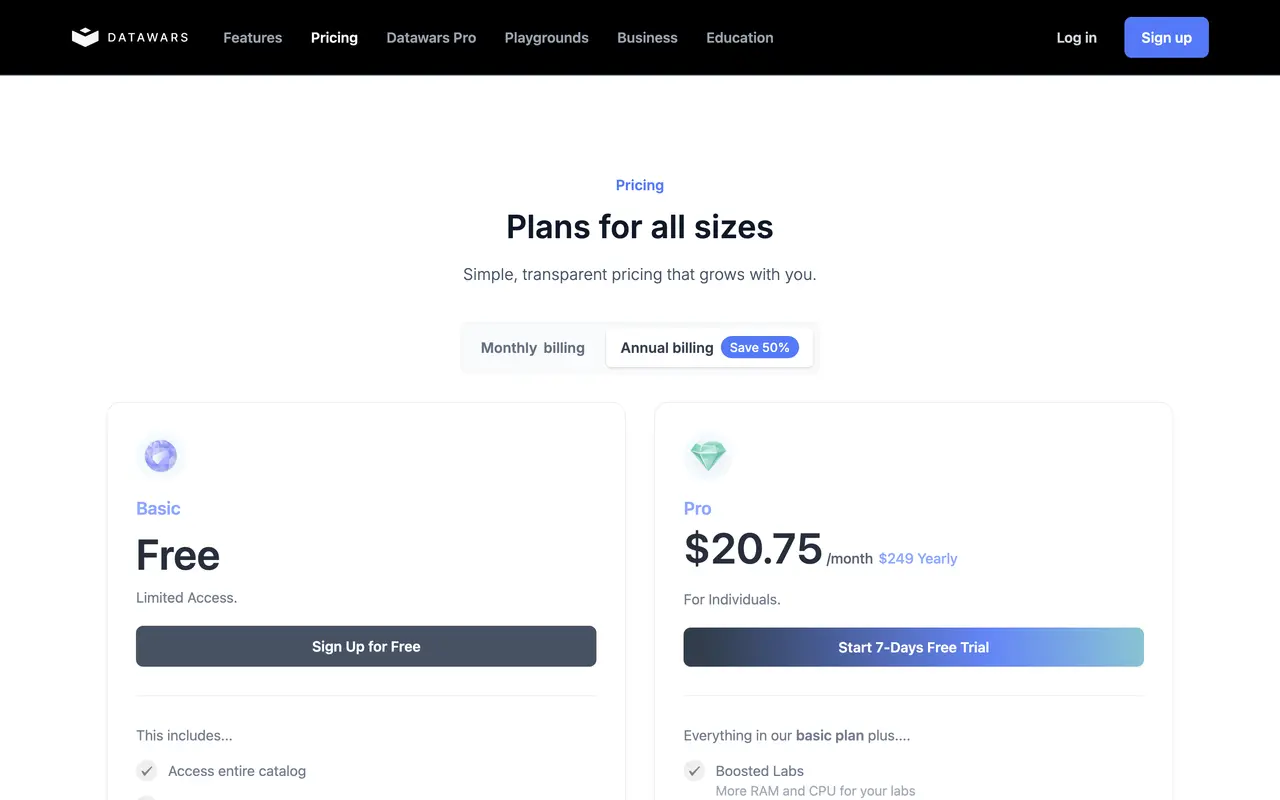 12 free Data Science projects to practice Python and Pandas pricing page - Productivity SaaS pricing tiers and plans