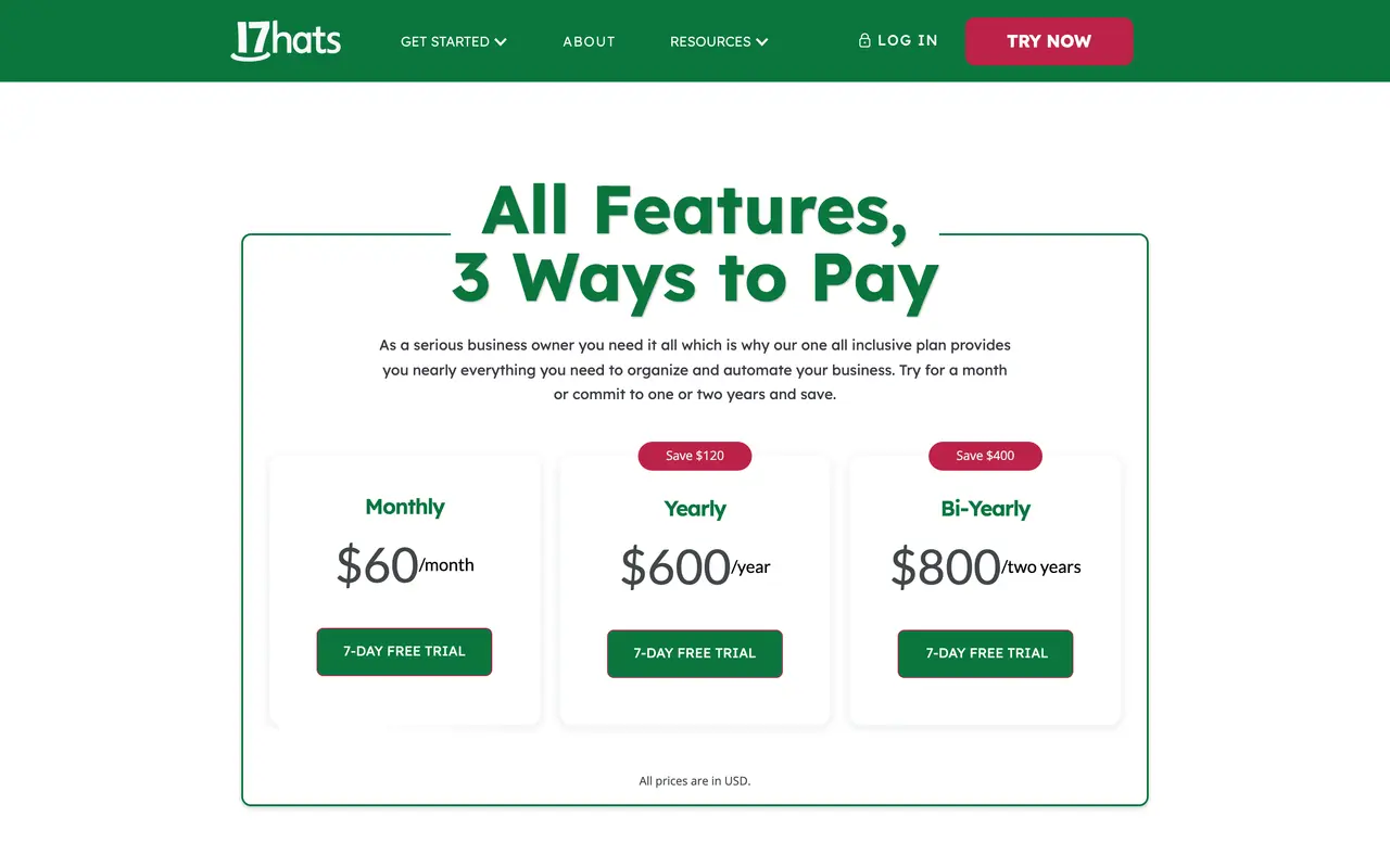 17hats pricing page - Time Tracking & Invoicing SaaS pricing tiers and plans