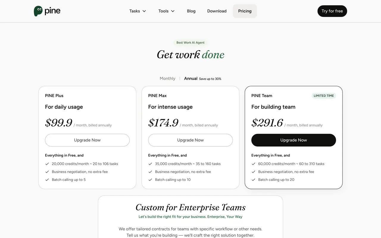 19pine pricing page - AI & Machine Learning SaaS pricing tiers and plans