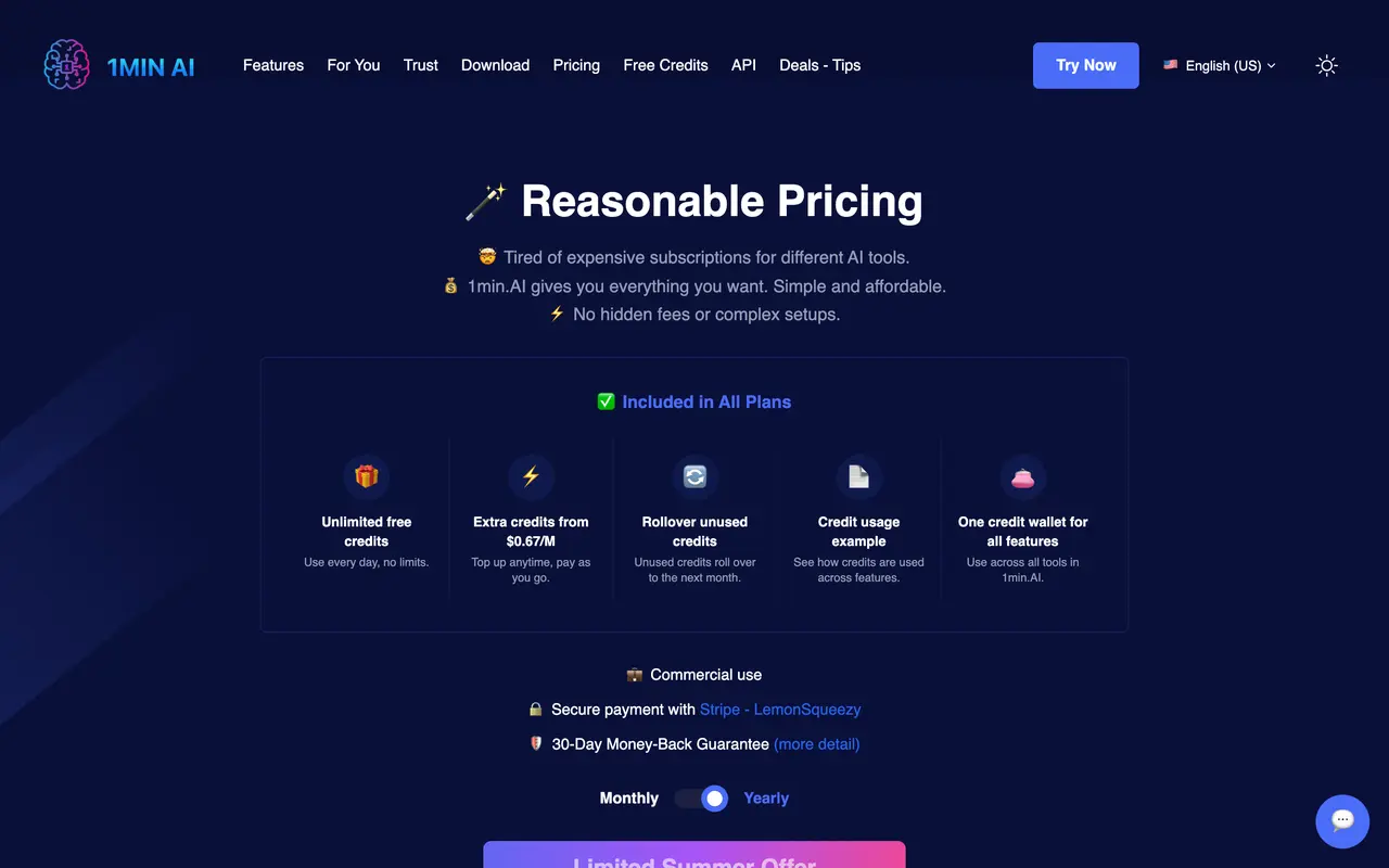 1minAI pricing page - AI & Machine Learning SaaS pricing tiers and plans