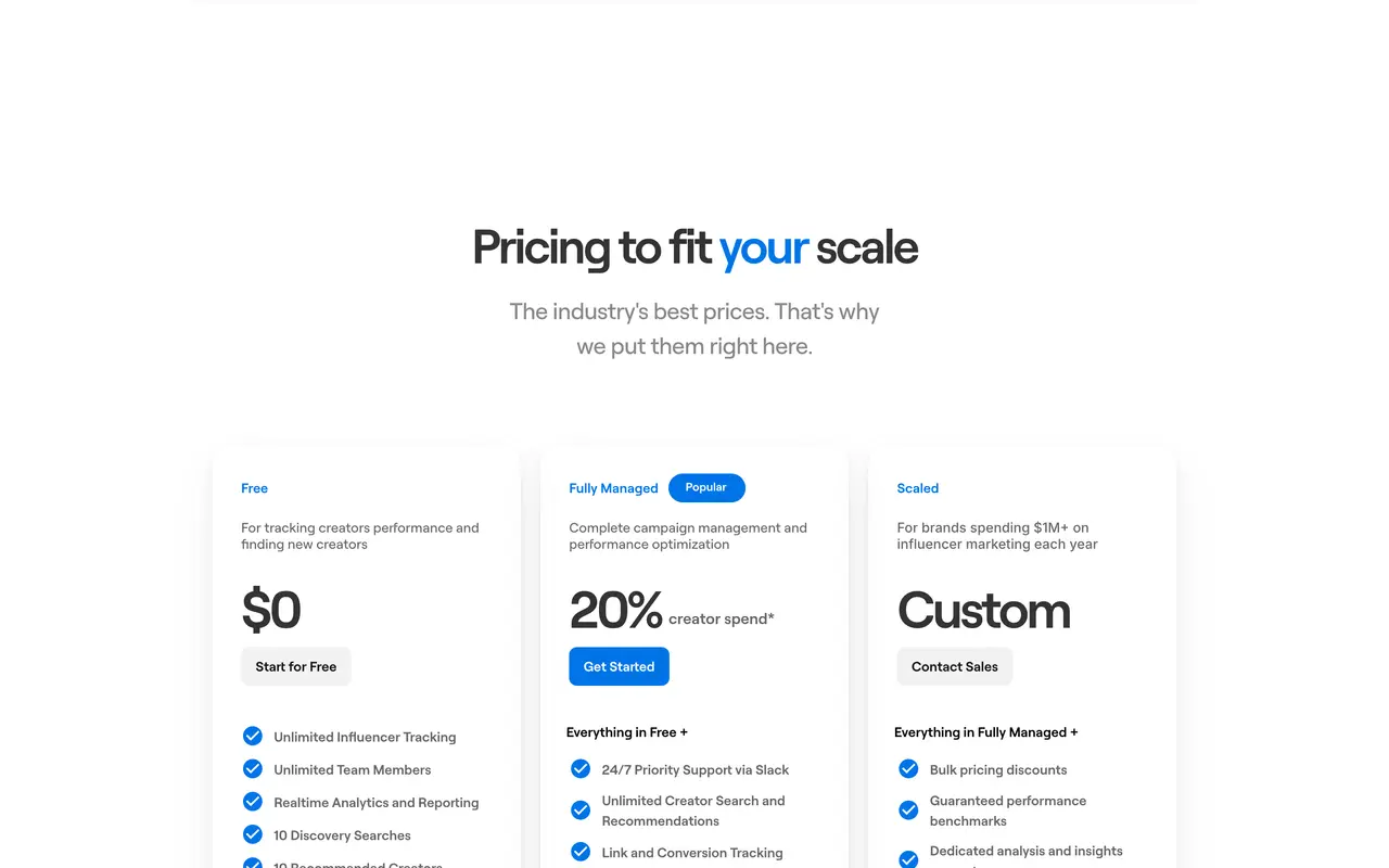 1stCollab pricing page - Marketing SaaS pricing tiers and plans