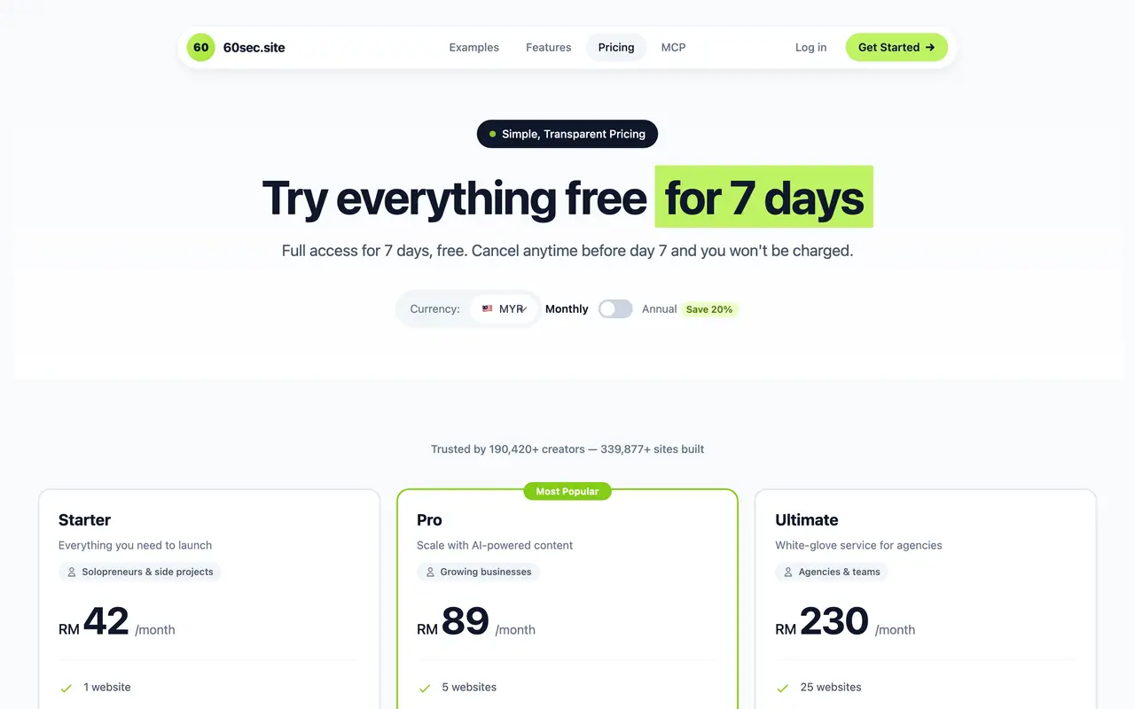 60sec pricing page - AI & Machine Learning SaaS pricing tiers and plans