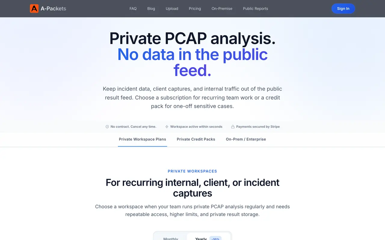 A-Packets pricing page - Productivity SaaS pricing tiers and plans