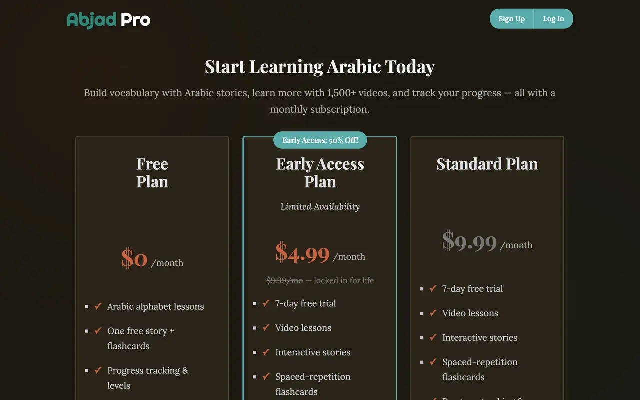 AbjadPro pricing page - Payment & Fintech SaaS pricing tiers and plans