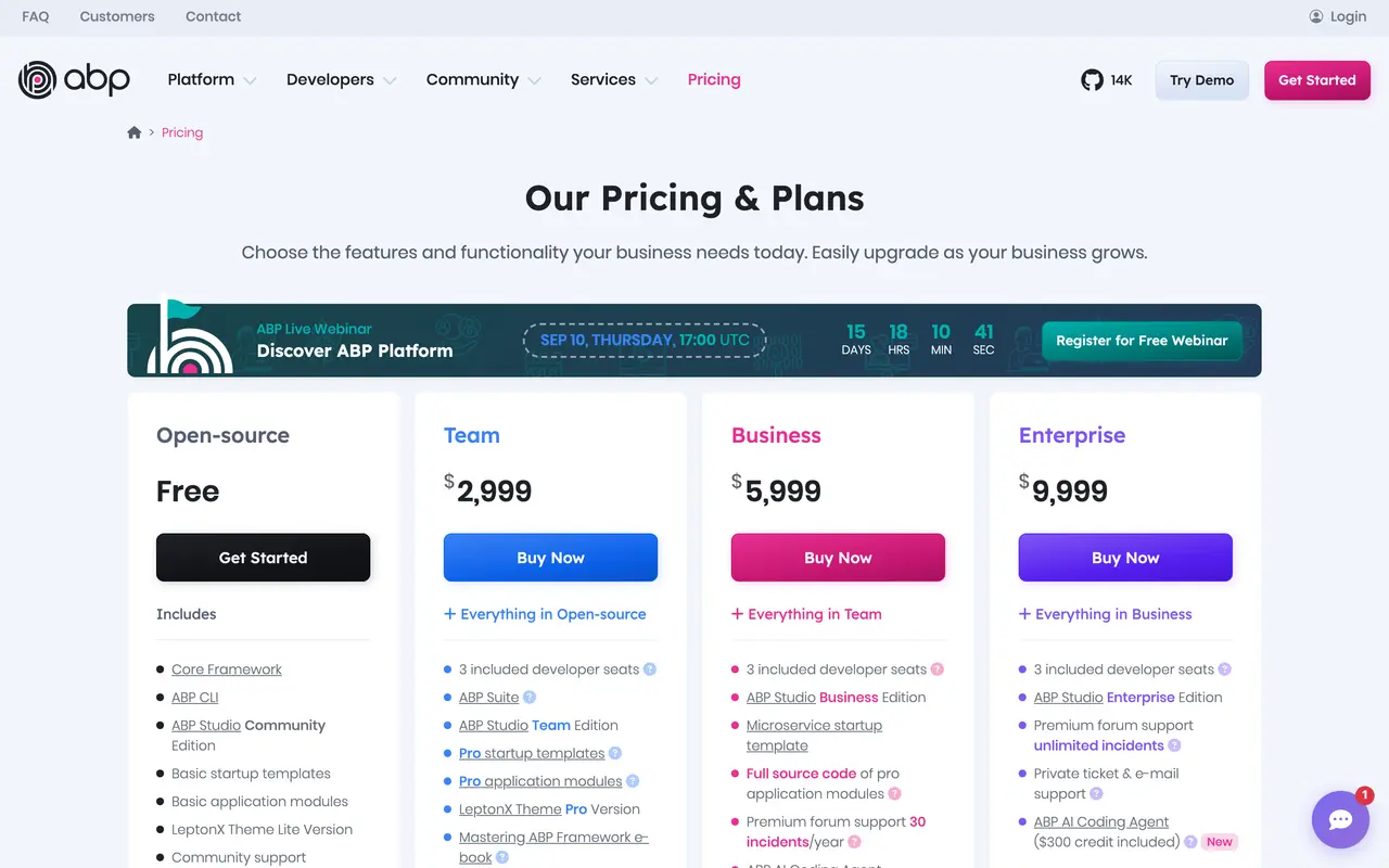 abp pricing page - Design & Creative SaaS pricing tiers and plans