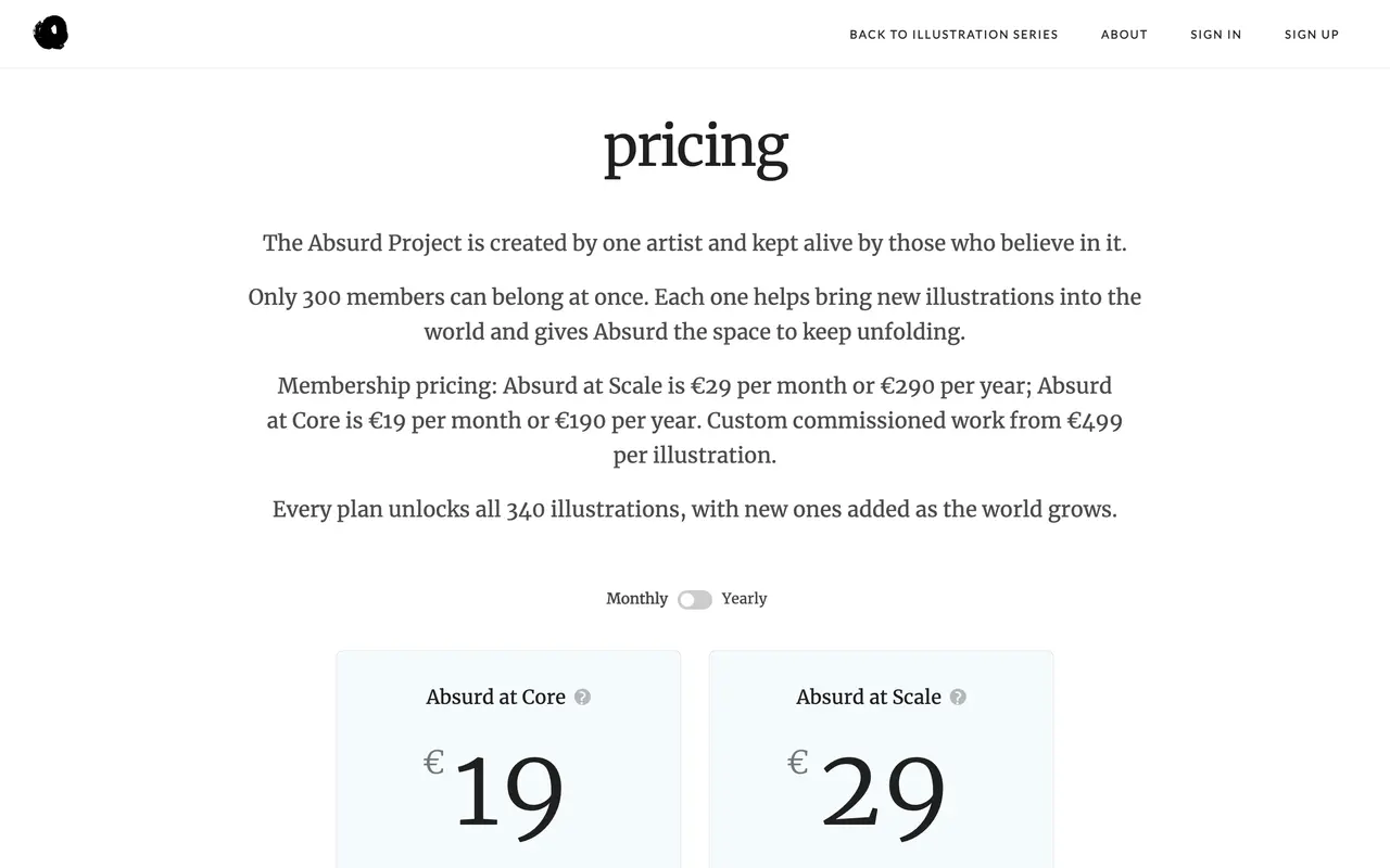 Absurd Design pricing page - Design SaaS pricing tiers and plans