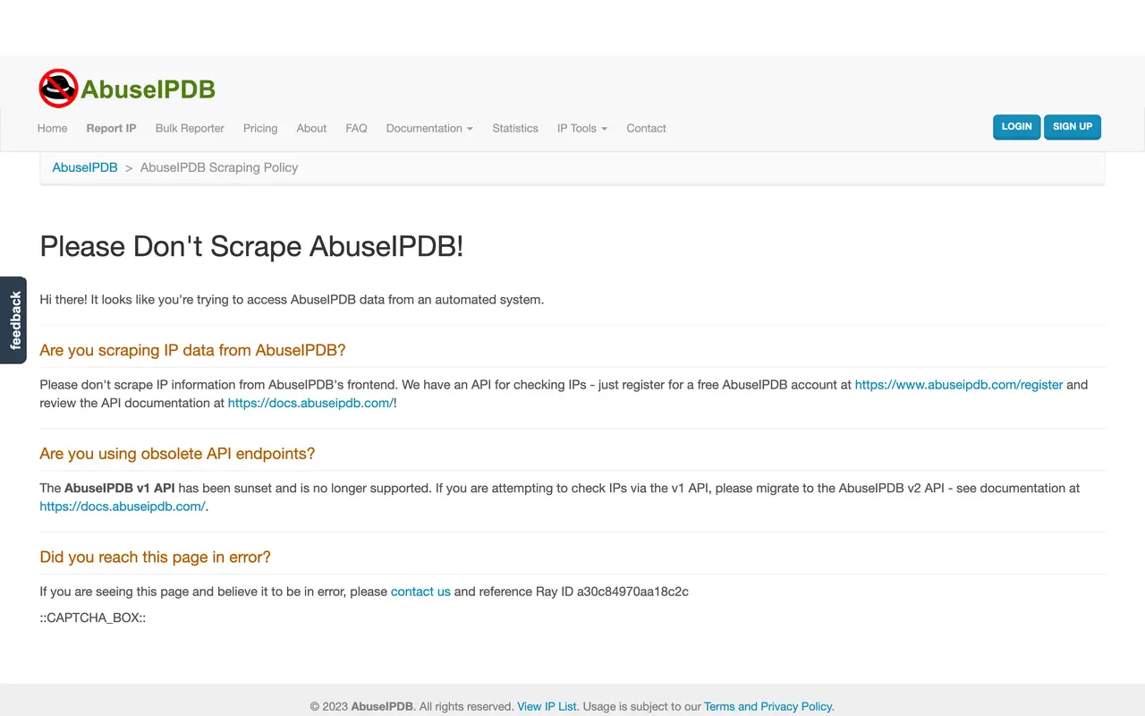 AbuseIPDB pricing page - Payment & Fintech SaaS pricing tiers and plans