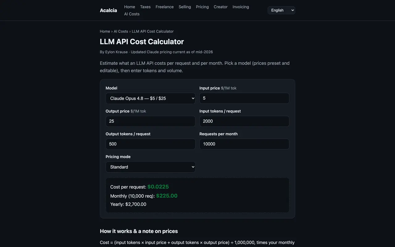 Acalcia pricing page - API & Integration SaaS pricing tiers and plans