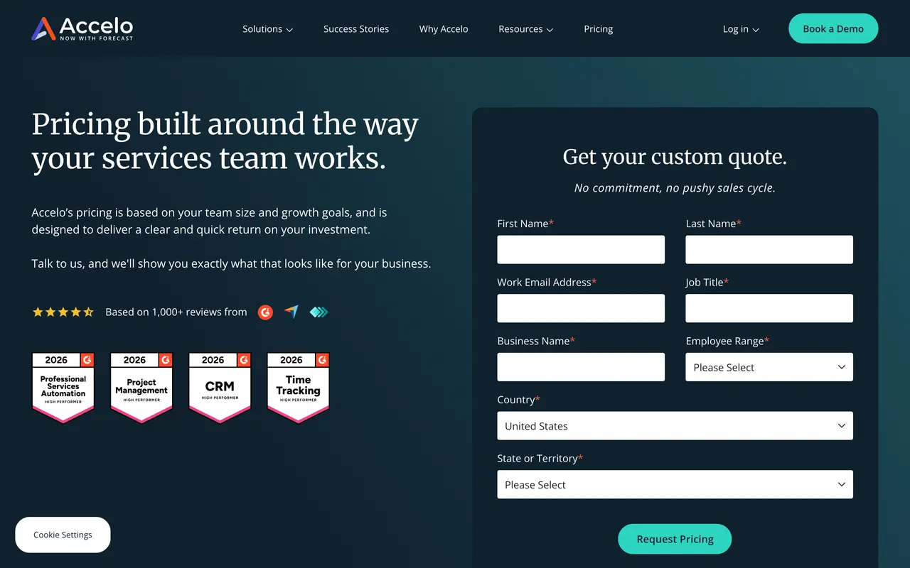 Accelo pricing page - Project Management SaaS pricing tiers and plans