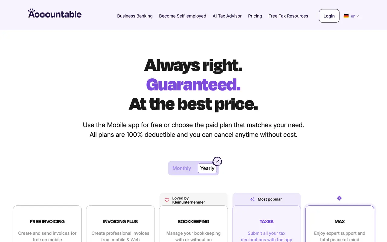 Accountable pricing page - AI & Machine Learning SaaS pricing tiers and plans