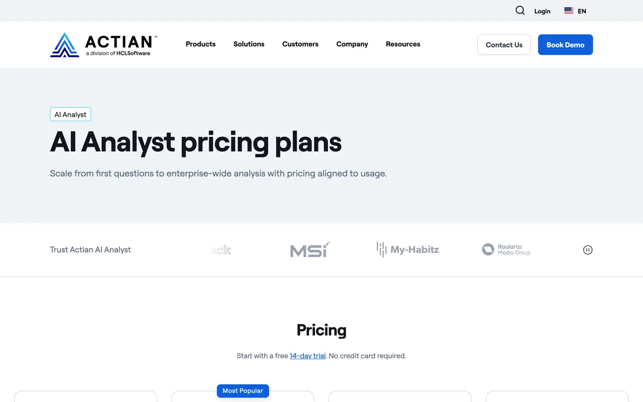 Actian pricing page - Design & Creative SaaS pricing tiers and plans