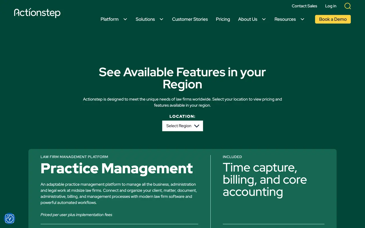 Actionstep pricing screenshot