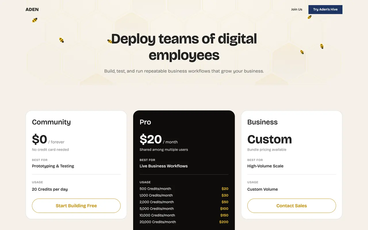 Adenhq pricing screenshot