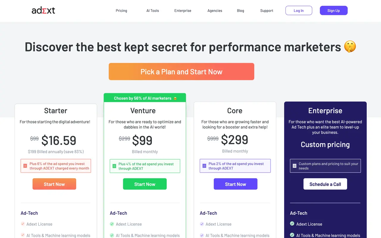 Adext AI pricing page - Automation SaaS pricing tiers and plans