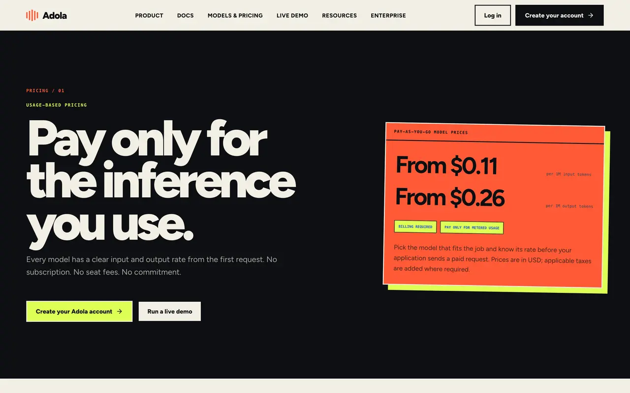 Adola pricing screenshot