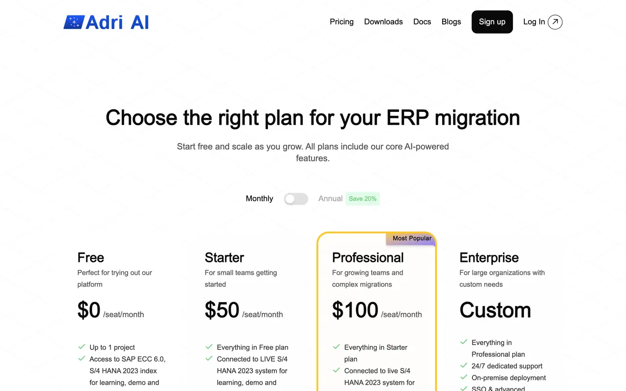 Adri AI pricing page - AI Developer Tools SaaS pricing tiers and plans