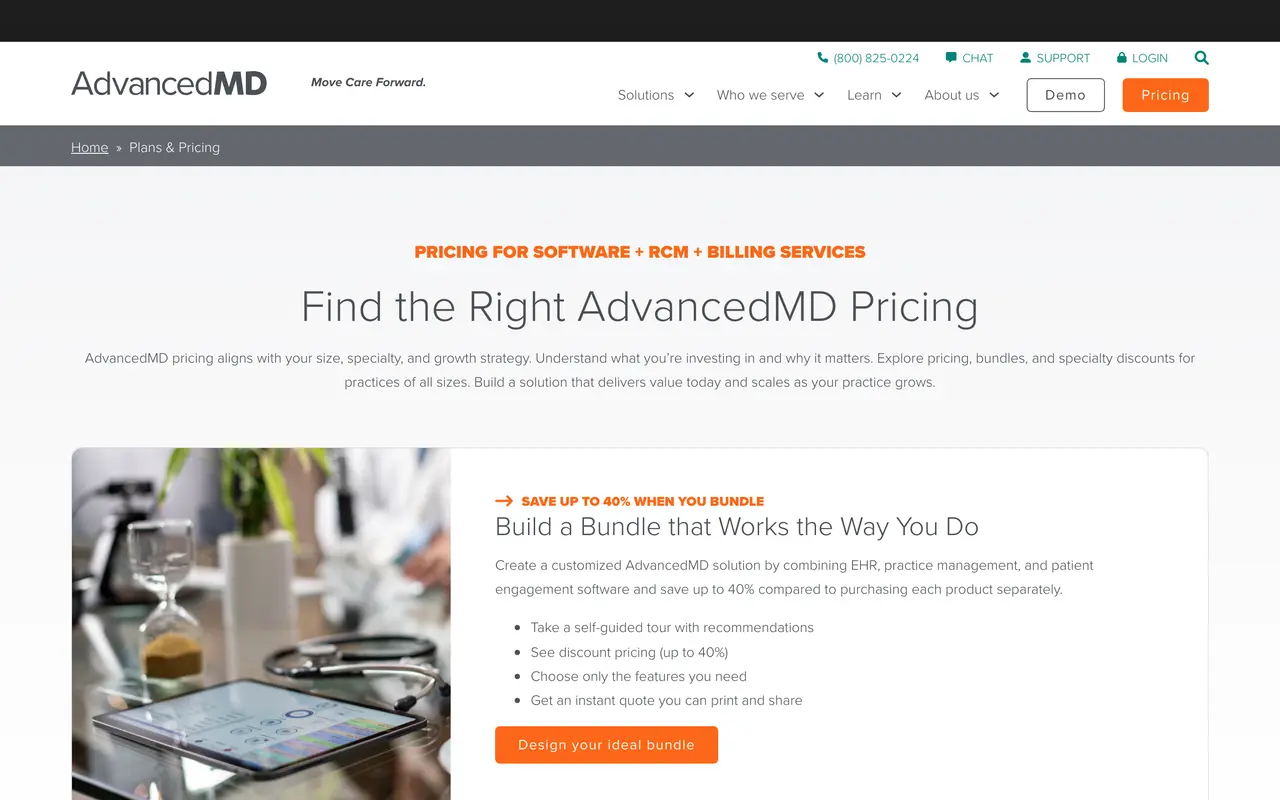 AdvancedMD pricing page - Healthcare SaaS pricing tiers and plans