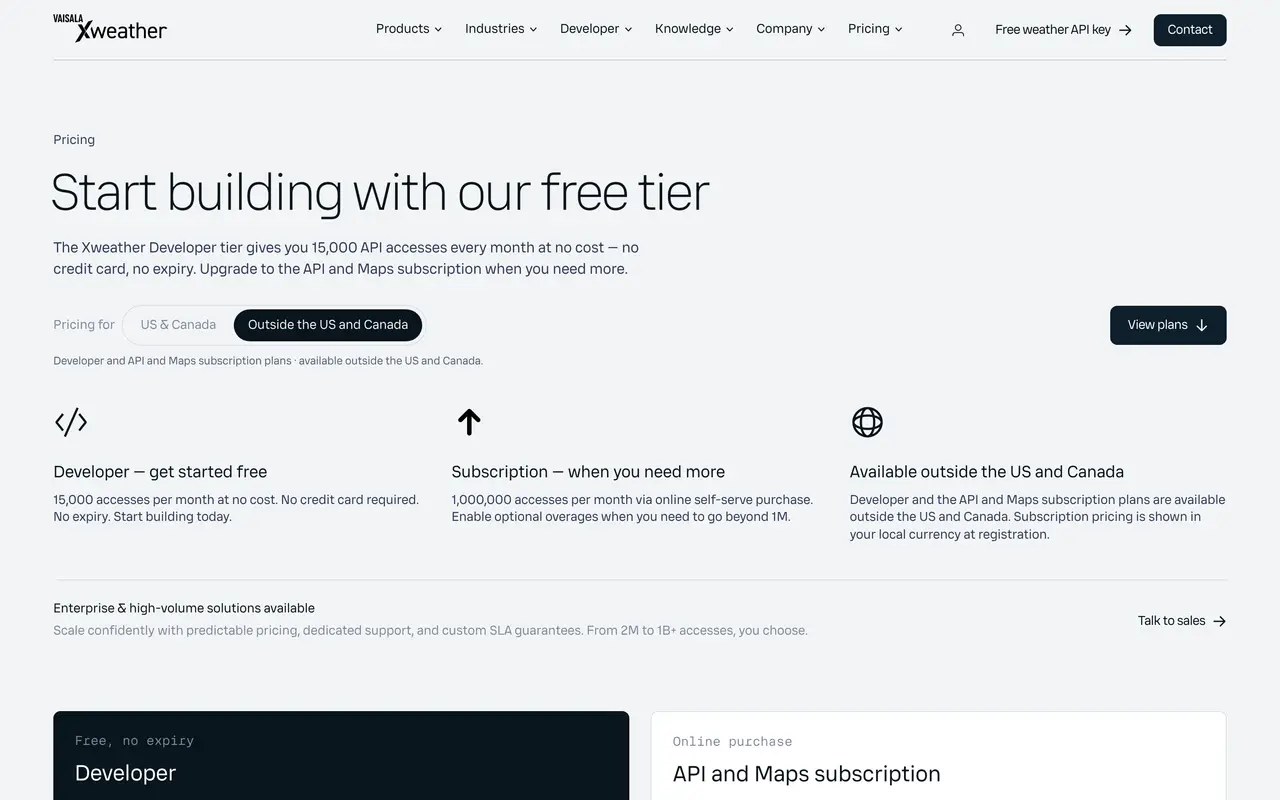Aeris Weather pricing page - Finance & Accounting SaaS pricing tiers and plans