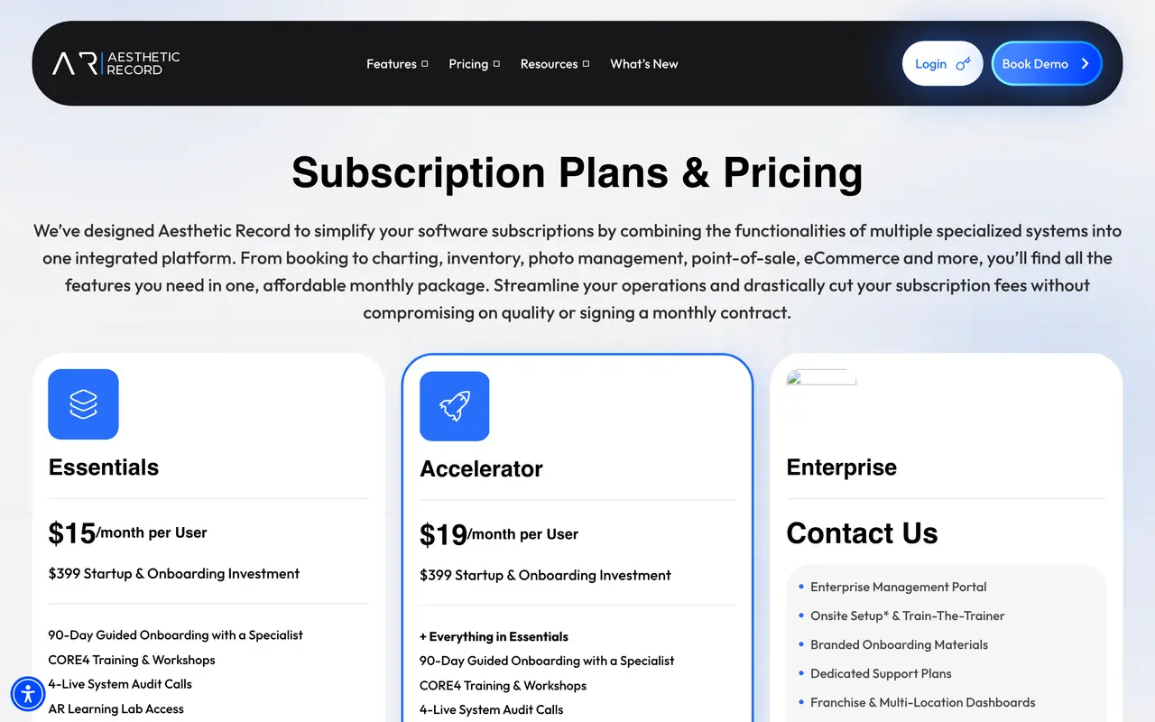 Aesthetic Record pricing screenshot