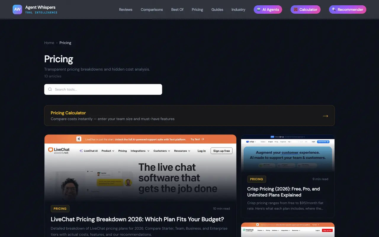 Agent Whispers pricing page - Developer Tools SaaS pricing tiers and plans