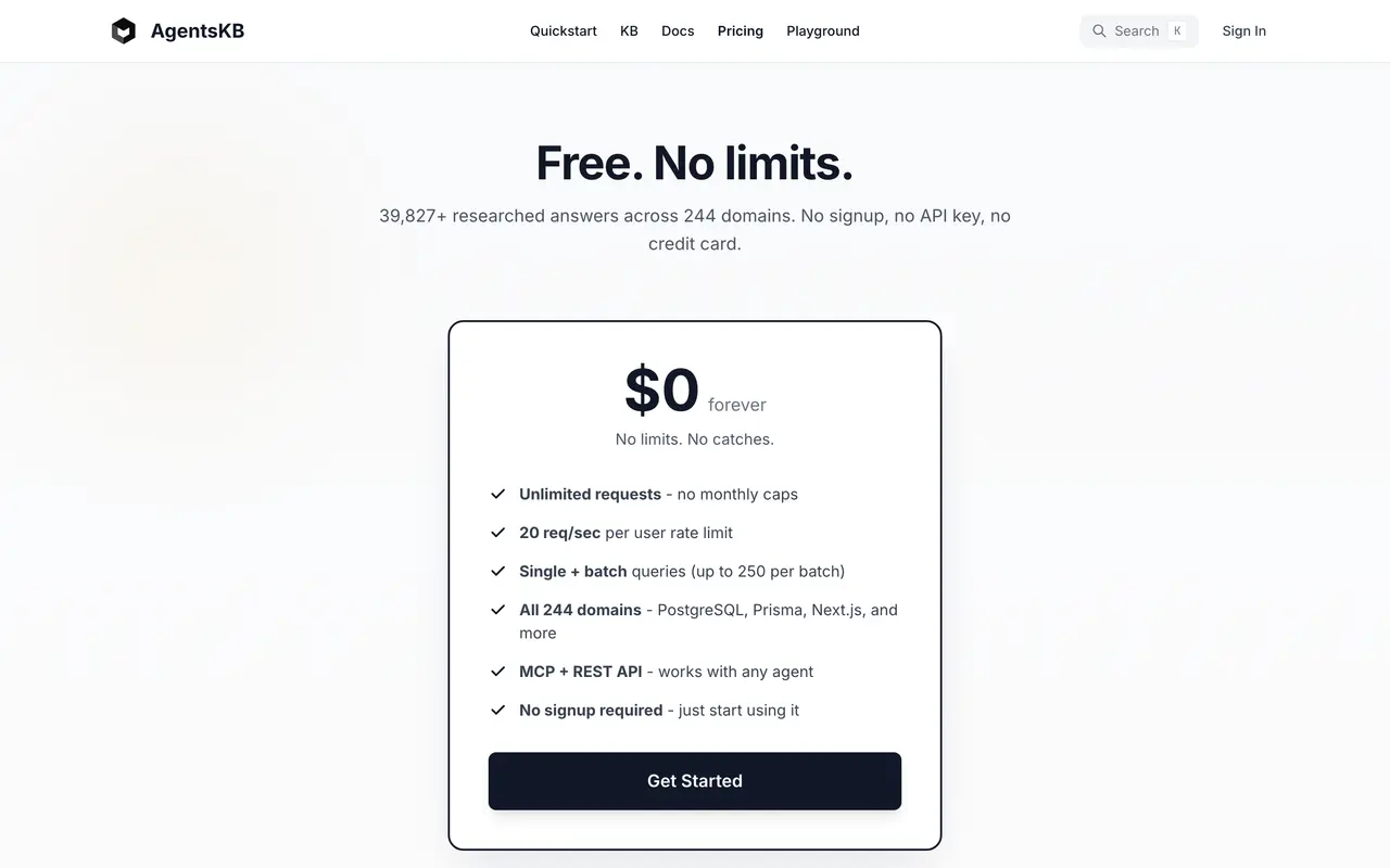 AgentsKB pricing screenshot
