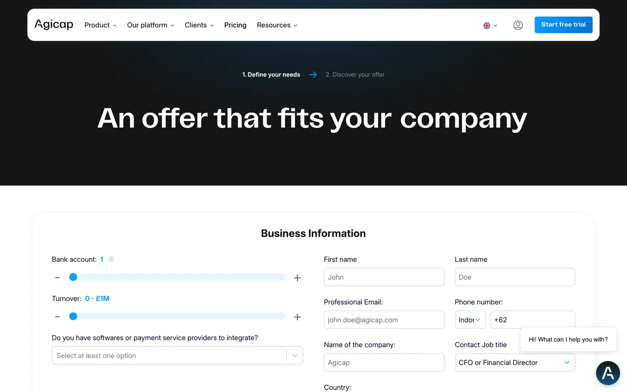Agicap pricing page - Finance & Accounting SaaS pricing tiers and plans