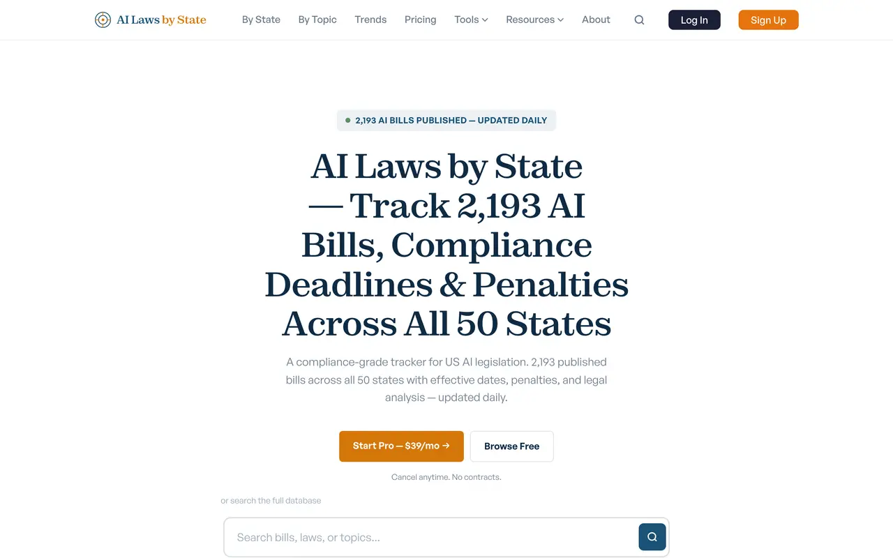 AI Laws by State pricing page - Legal & Compliance SaaS pricing tiers and plans