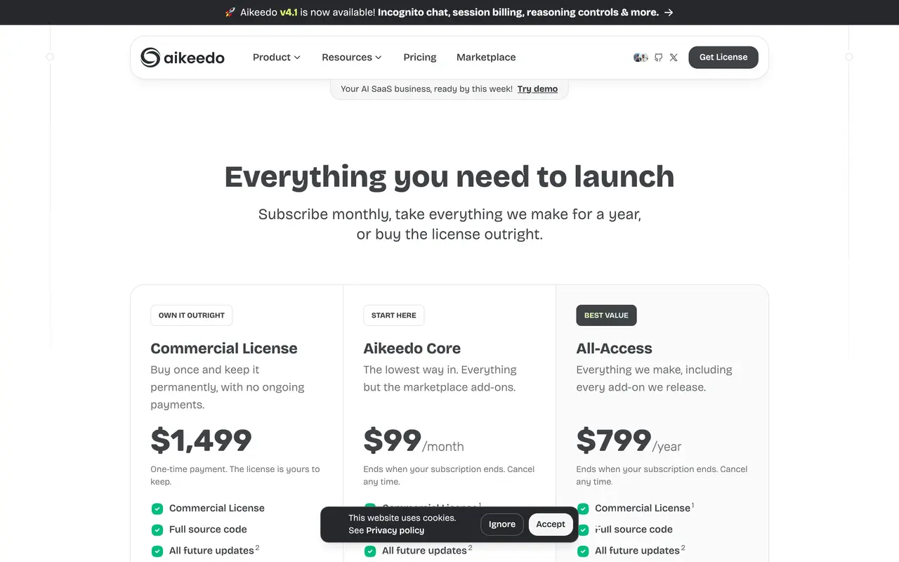 Aikeedo pricing page - Developer Tools SaaS pricing tiers and plans