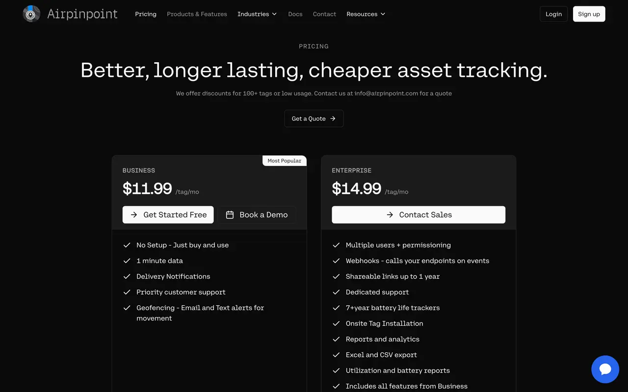 AirPinpoint pricing page - API & Integration SaaS pricing tiers and plans