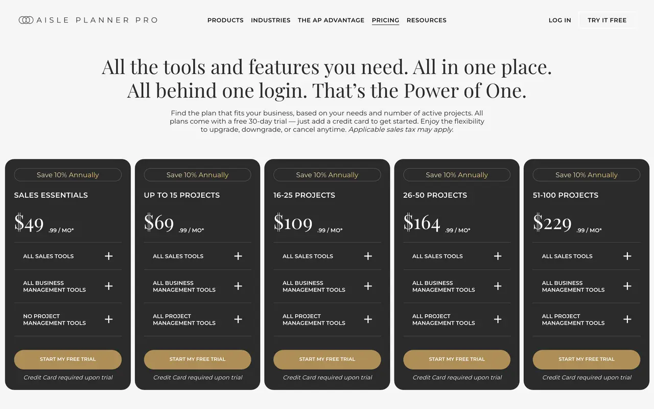 Aisle Planner pricing screenshot