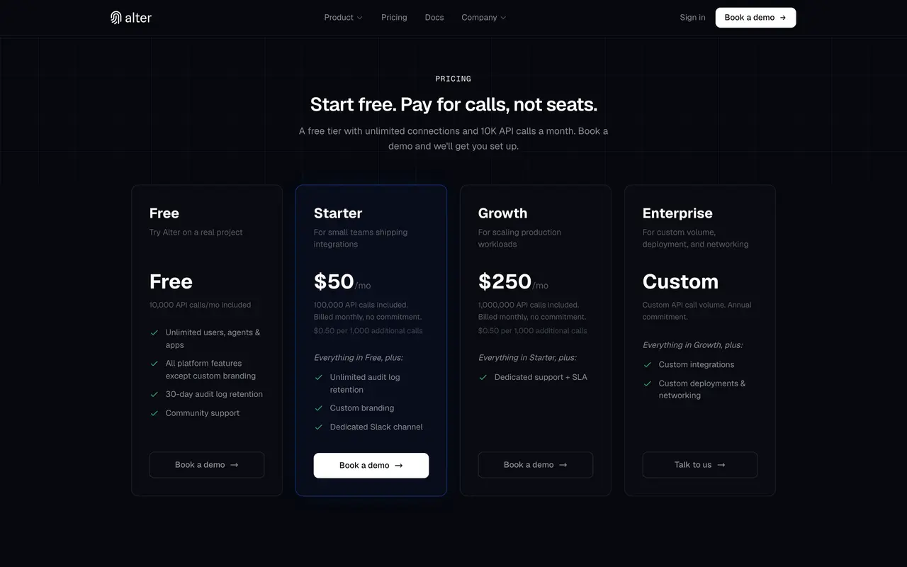 Alter pricing page - AI Security & Compliance SaaS pricing tiers and plans