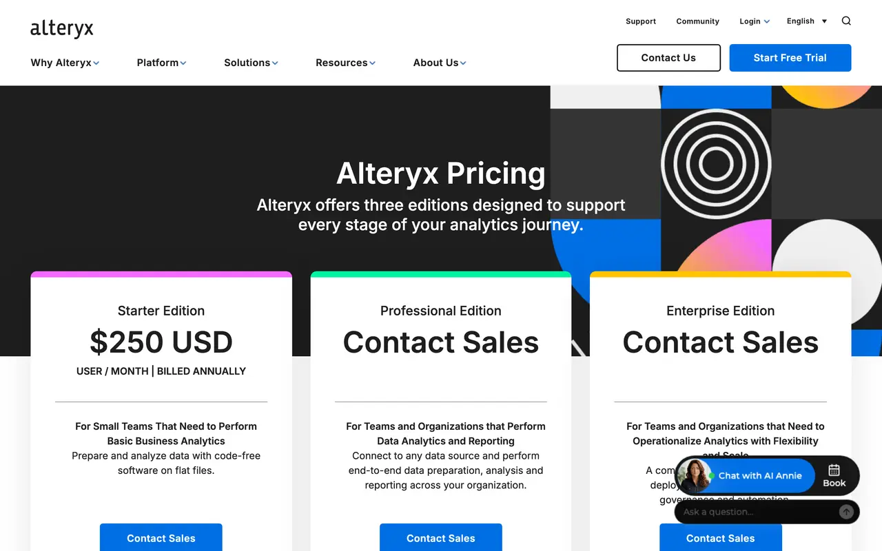 Alteryx pricing page - AI Data & Analytics SaaS pricing tiers and plans
