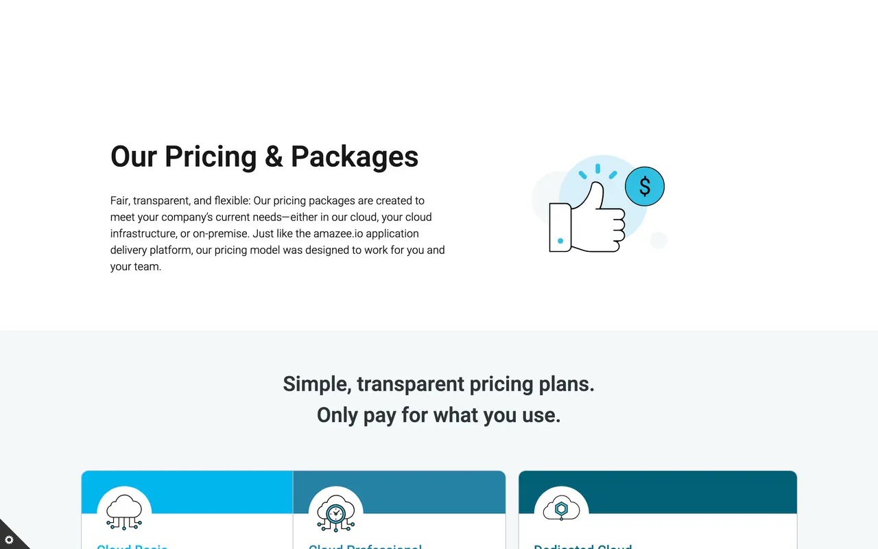 amazee.io pricing page - Security SaaS pricing tiers and plans