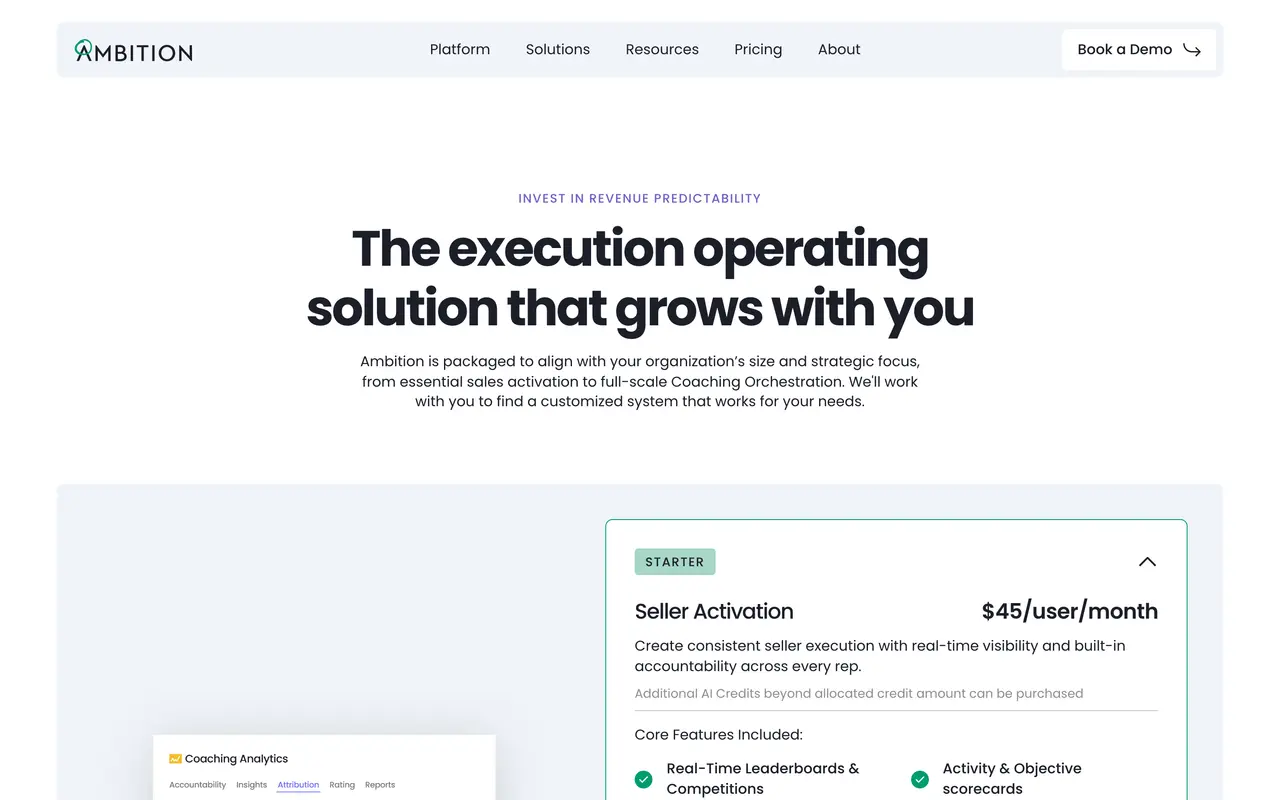 Ambition pricing page - Supply Chain & Logistics SaaS pricing tiers and plans
