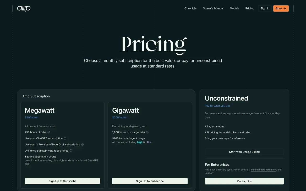 Amp pricing page - AI Developer Tools SaaS pricing tiers and plans