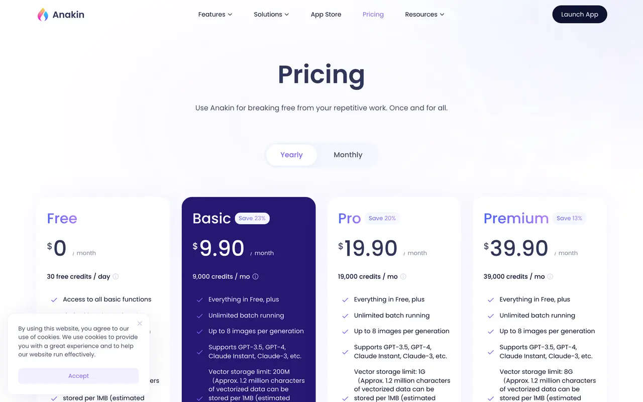 Anakin.ai pricing page - Automation SaaS pricing tiers and plans