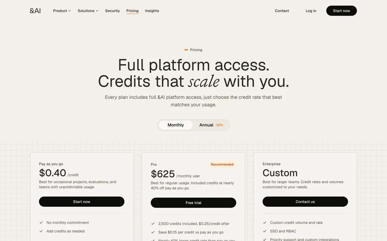 &AI pricing page - Legal & Compliance SaaS pricing tiers and plans