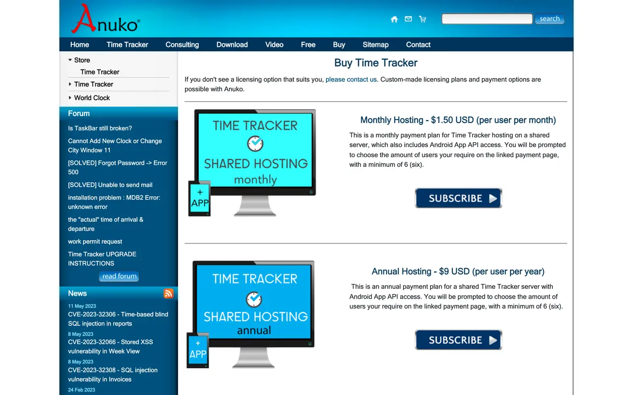 Anuko pricing page - Cloud & Infrastructure SaaS pricing tiers and plans