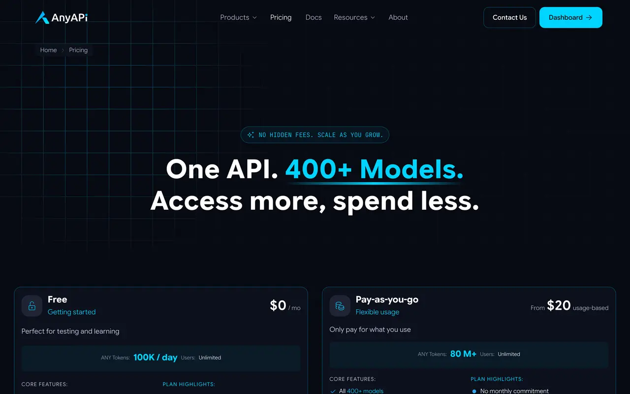 AnyAPI pricing page - API & Integration SaaS pricing tiers and plans