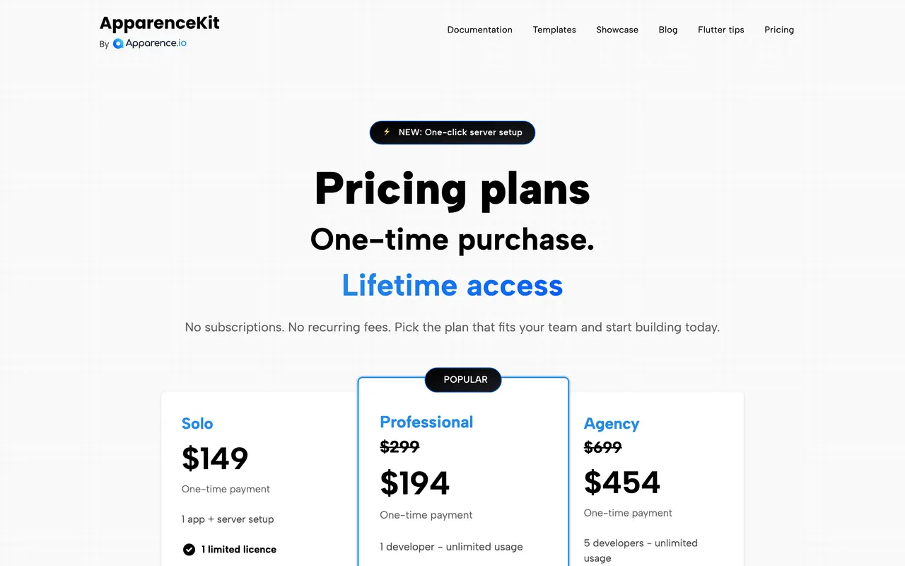 ApparenceKit pricing page - AI Developer Tools SaaS pricing tiers and plans