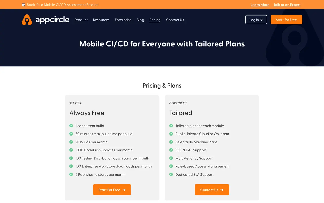 Appcircle pricing page - DevOps SaaS pricing tiers and plans