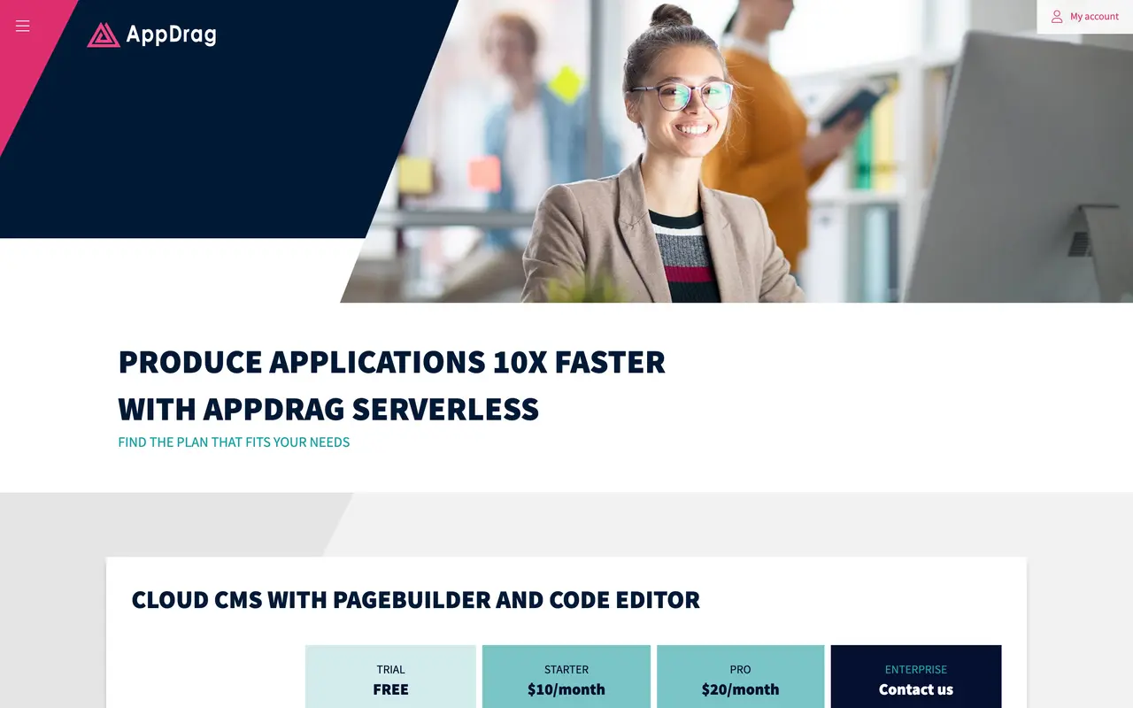AppDrag pricing page - Database & Backend SaaS pricing tiers and plans