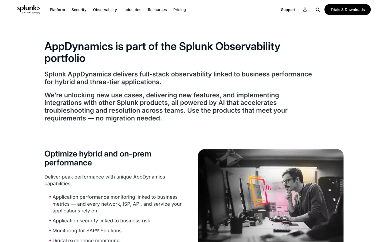 AppDynamics pricing page - Observability & Monitoring SaaS pricing tiers and plans