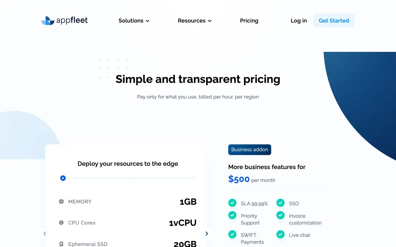 Appfleet pricing page - Observability & Monitoring SaaS pricing tiers and plans
