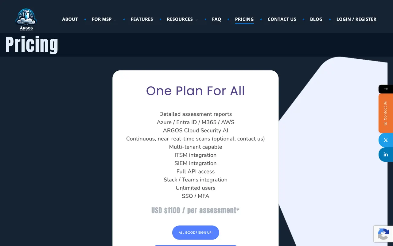 Argos Security pricing page - Real Estate & PropTech SaaS pricing tiers and plans