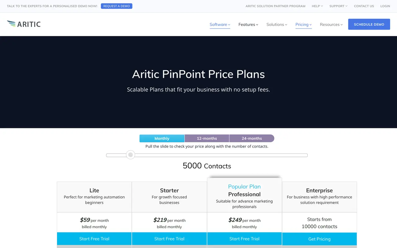Aritic pricing page - CRM & Sales SaaS pricing tiers and plans