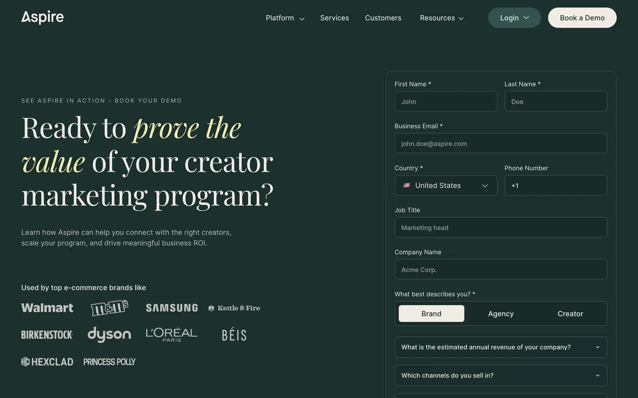 Aspire pricing page - Marketing SaaS pricing tiers and plans