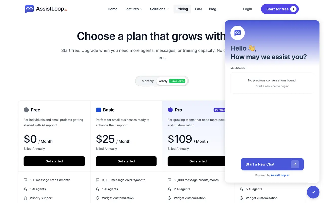 AssistLoop pricing page - Scheduling & Booking SaaS pricing tiers and plans
