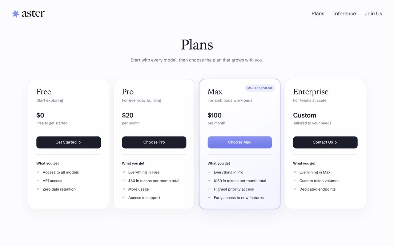 Asterlab pricing page - Automation SaaS pricing tiers and plans