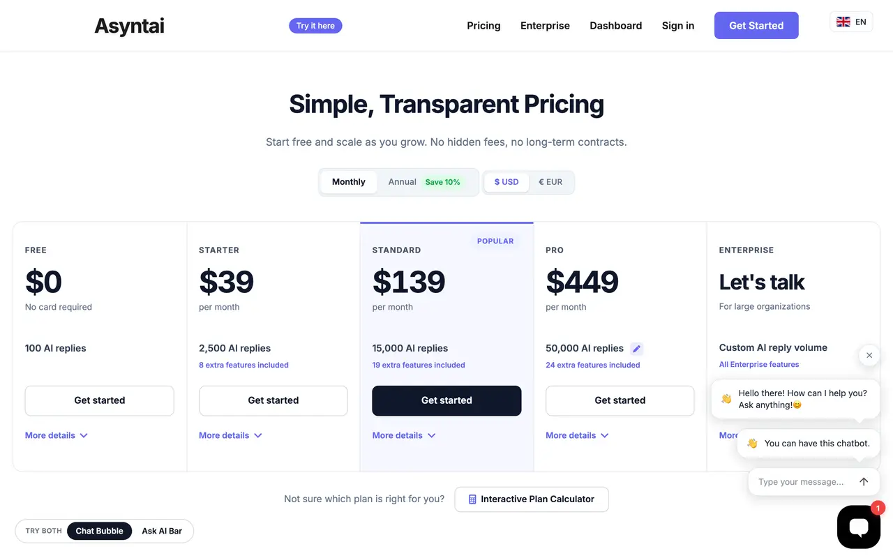 Asyntai pricing page - Legal & Compliance SaaS pricing tiers and plans